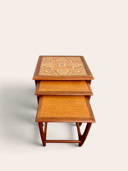 Vintage MCM G-Plan Fresco Teak Nesting Tables with Original Ceramic Tile Top (Set of 3)