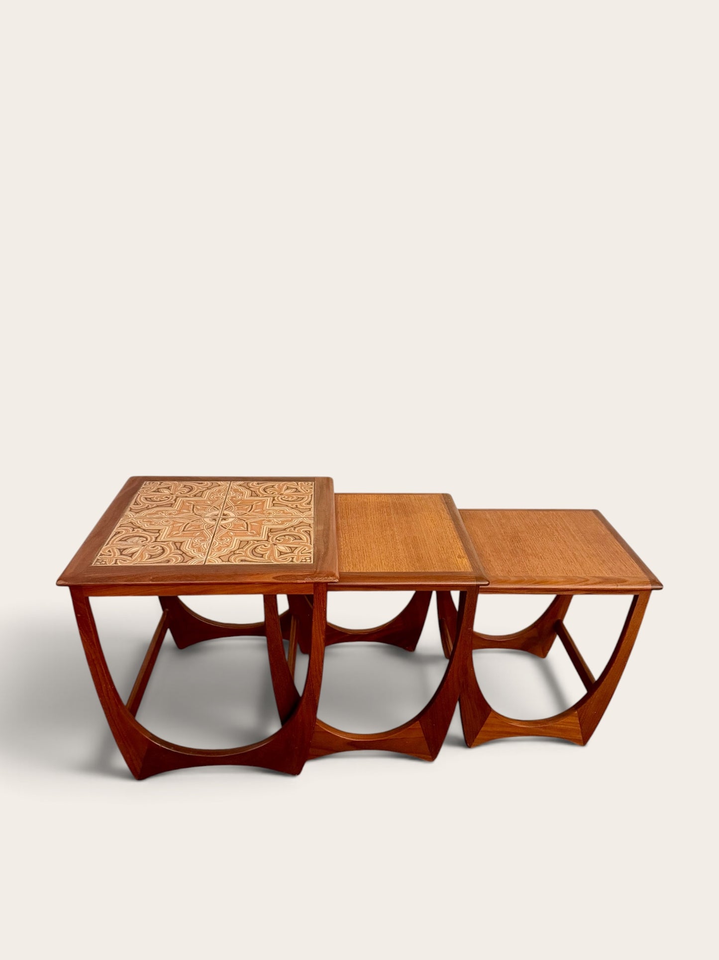 Vintage MCM G-Plan Fresco Teak Nesting Tables with Original Ceramic Tile Top (Set of 3)