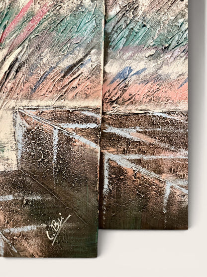 Vintage 1990s Large Abstract Triptych Painting by Artist Chong Bai