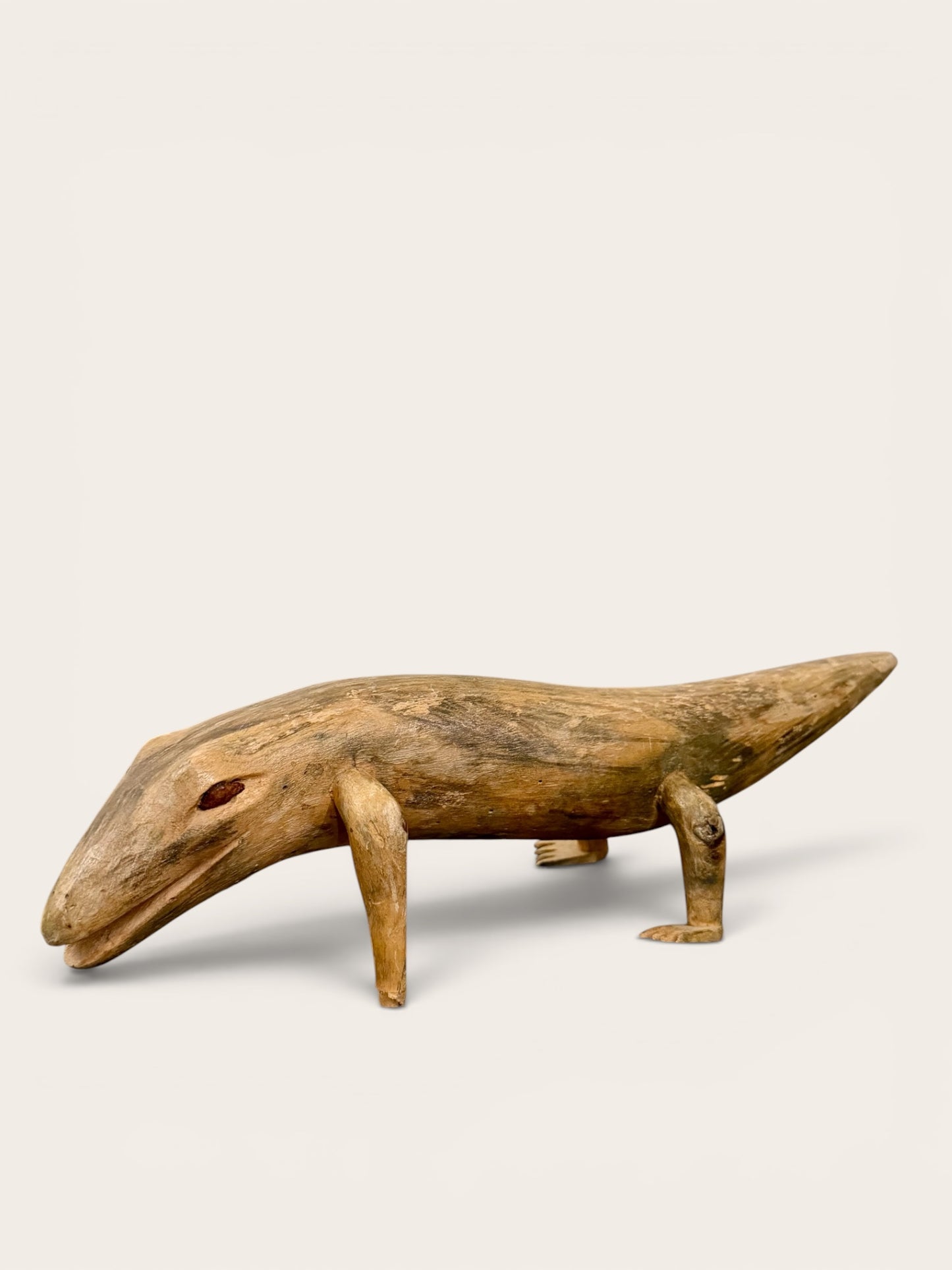 Primitive Hand Carved Lizard Sculpture