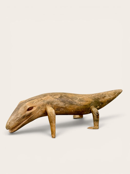 Primitive Hand Carved Lizard Sculpture