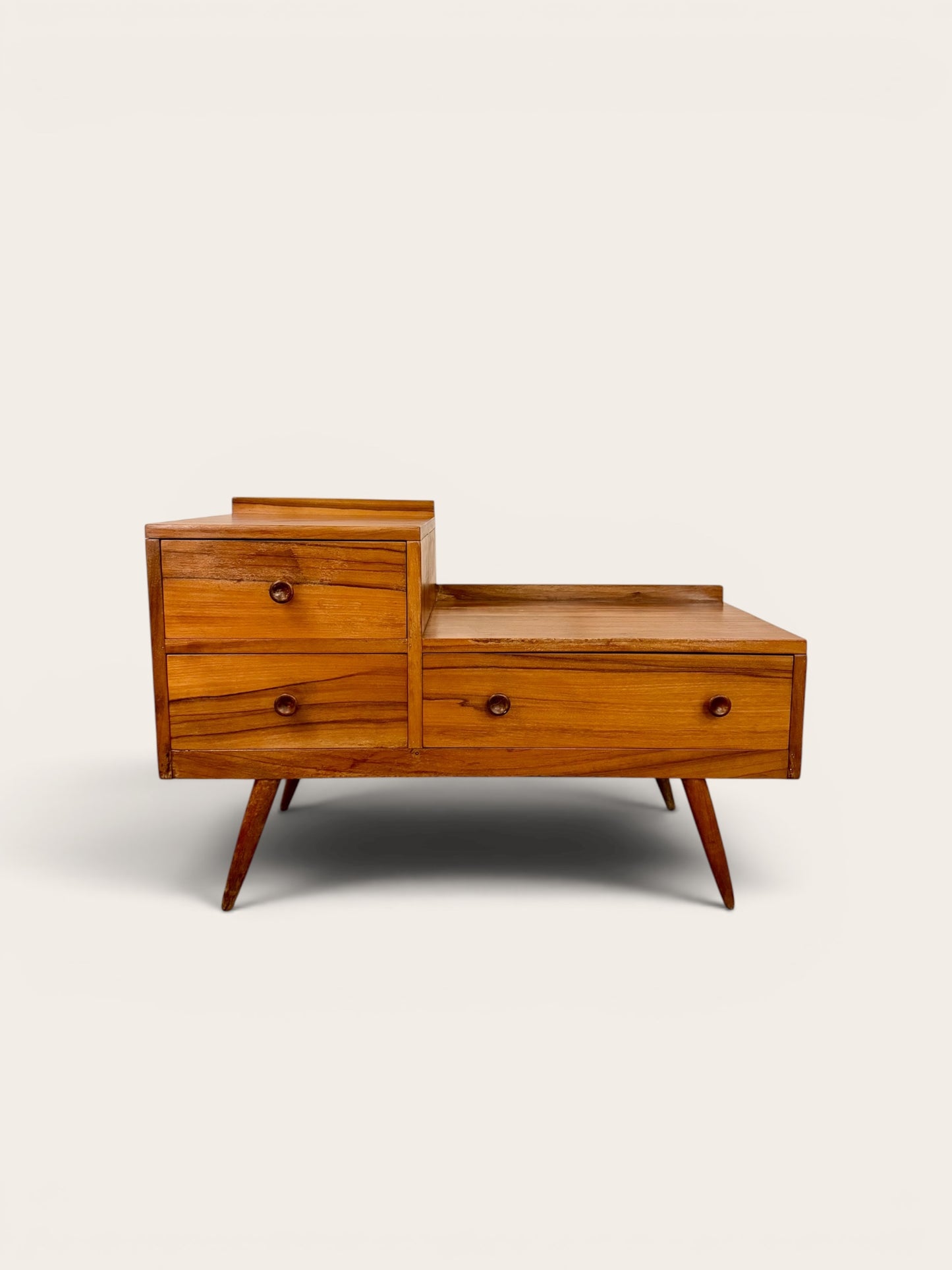 1960s Vintage MCM English Telephone Table with Three Drawers