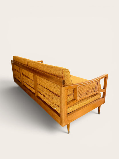 1960s Vintage MCM Daybed Sofa with Caned Sides