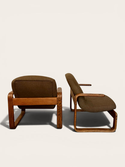 Vintage 1970s MCM Kimball Bent Oak Lounge Chairs