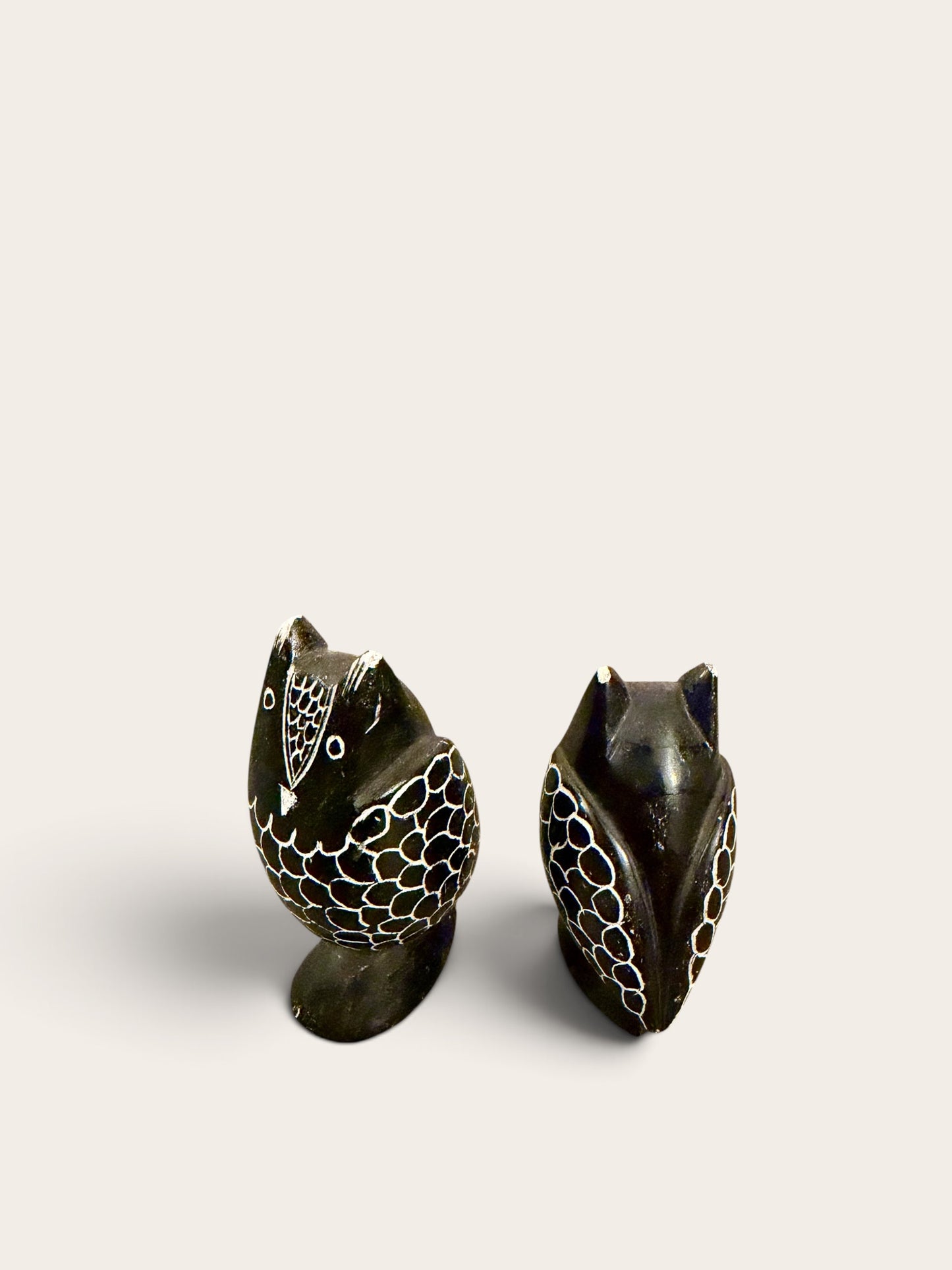 Vintage Hand-Carved Onyx Owl Pair