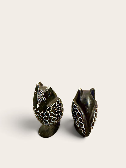 Vintage Hand-Carved Onyx Owl Pair