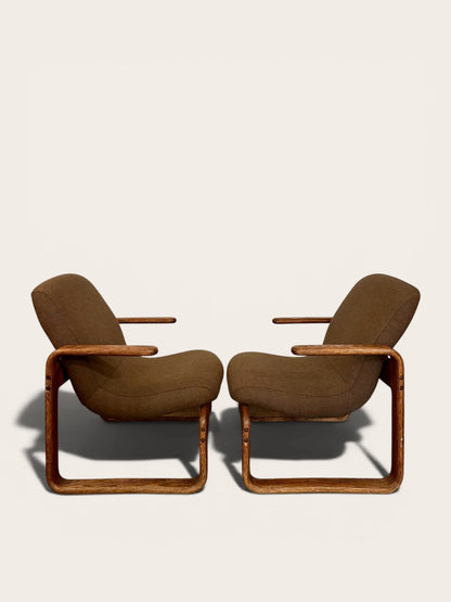 Vintage 1970s MCM Kimball Bent Oak Lounge Chairs