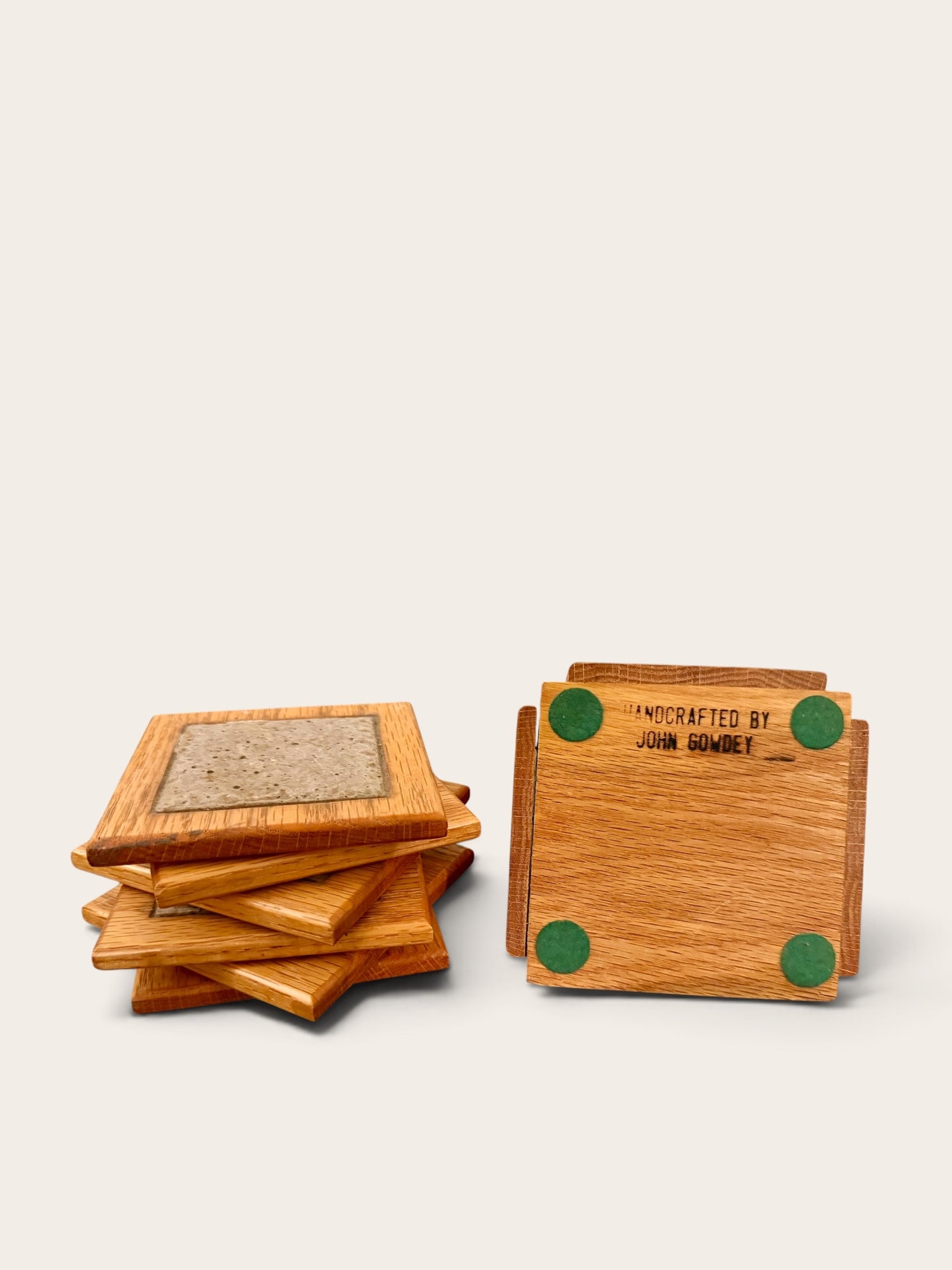 Handcrafted Oak & Stone Coaster Set