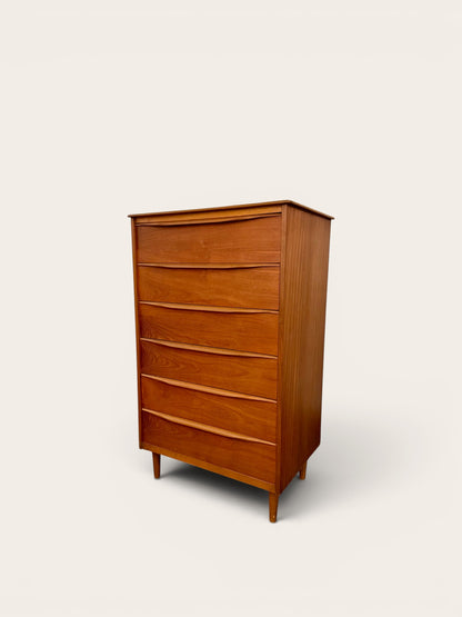 1960s Vintage MCM Teak 6 Drawer Tallboy Dresser Made in England