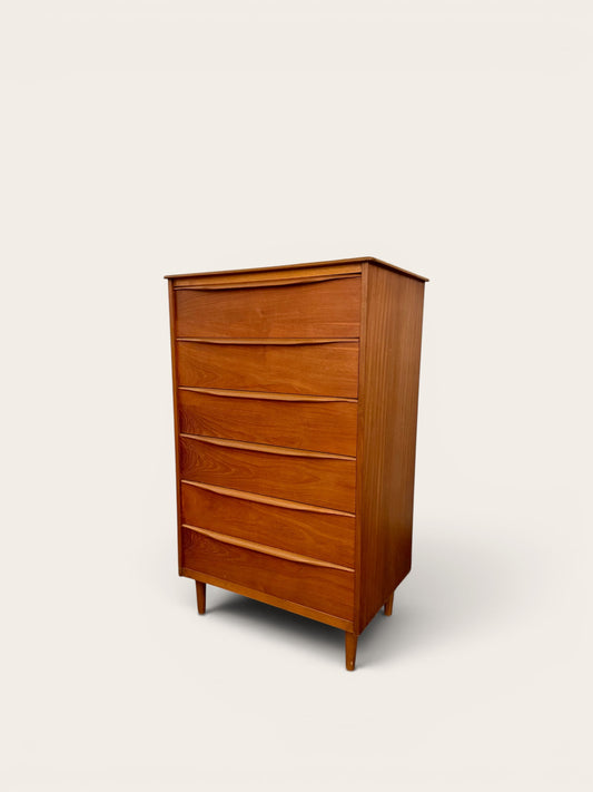 1960s Vintage MCM Teak 6 Drawer Tallboy Dresser Made in England