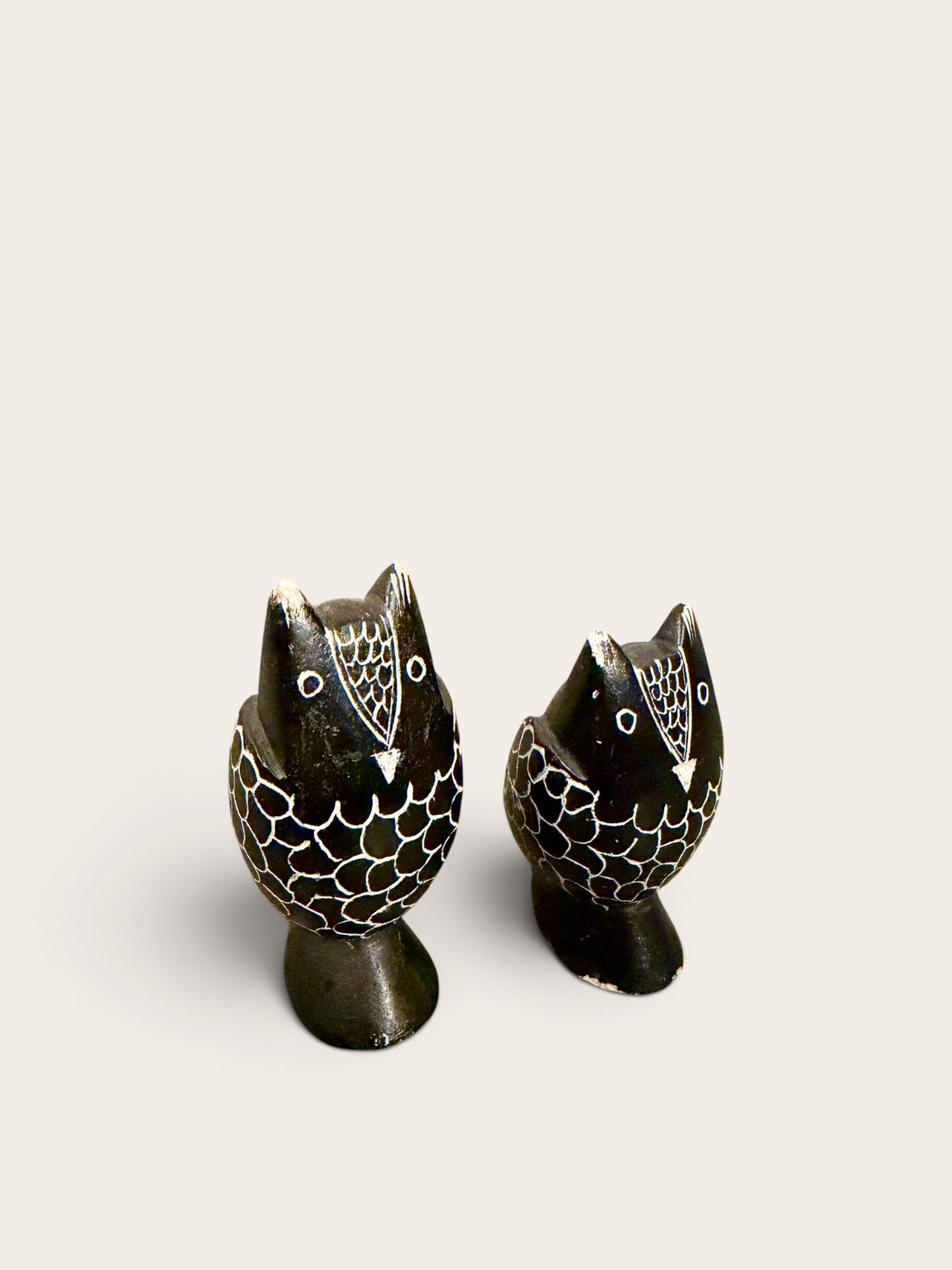 Vintage Hand-Carved Onyx Owl Pair