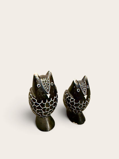 Vintage Hand-Carved Onyx Owl Pair