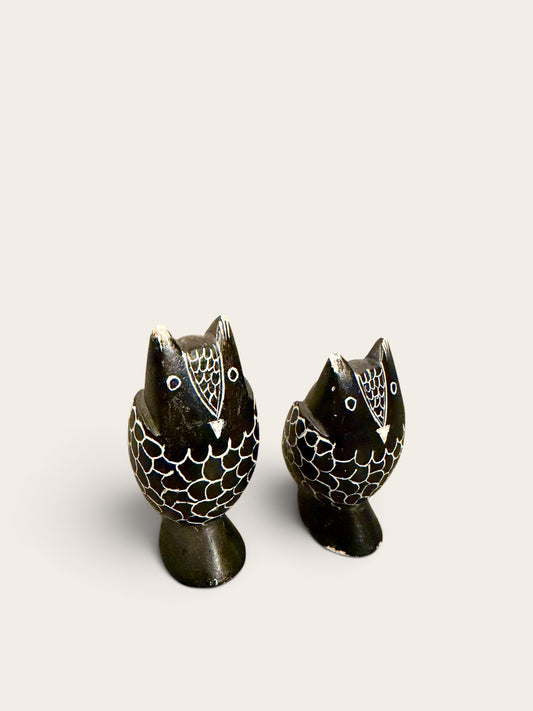 Vintage Hand-Carved Onyx Owl Pair