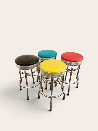 Vintage 1950s Retro Chrome Diner Table + 4 Stools