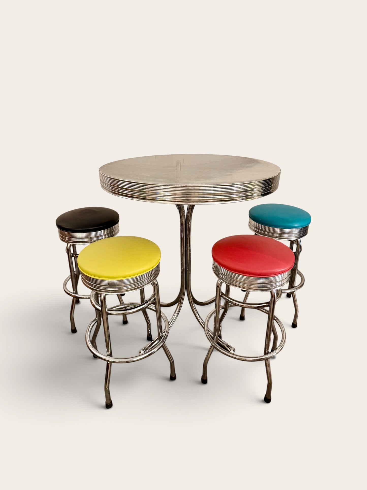 Vintage 1950s Retro Chrome Diner Table + 4 Stools