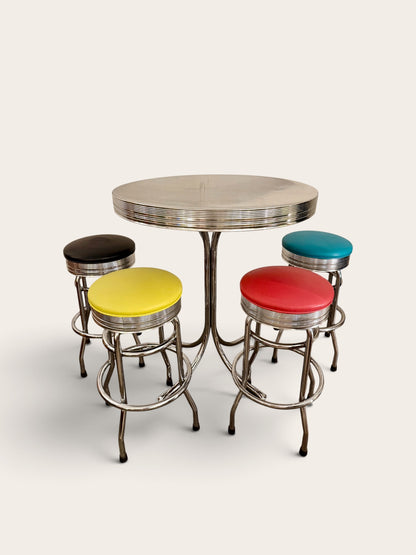 Vintage 1950s Retro Chrome Diner Table + 4 Stools