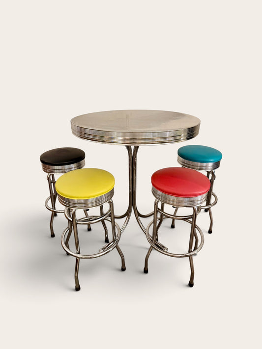 Vintage 1950s Retro Chrome Diner Table + 4 Stools