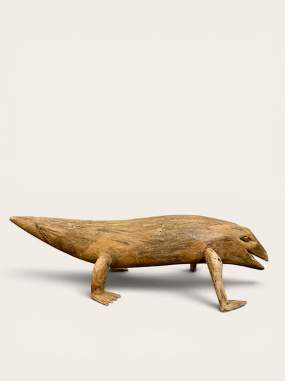 Primitive Hand Carved Lizard Sculpture