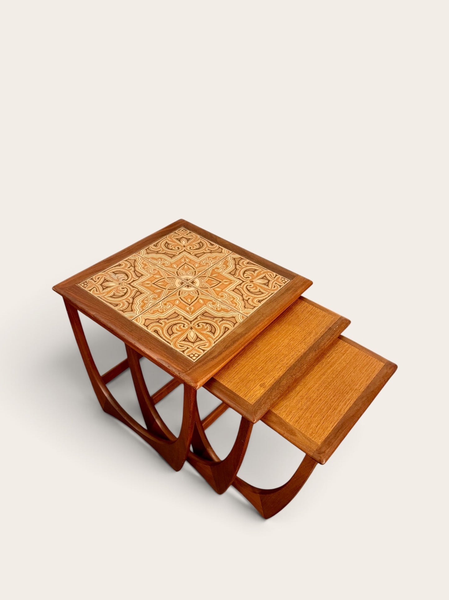 Vintage MCM G-Plan Fresco Teak Nesting Tables with Original Ceramic Tile Top (Set of 3)