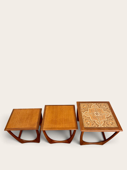 Vintage MCM G-Plan Fresco Teak Nesting Tables with Original Ceramic Tile Top (Set of 3)