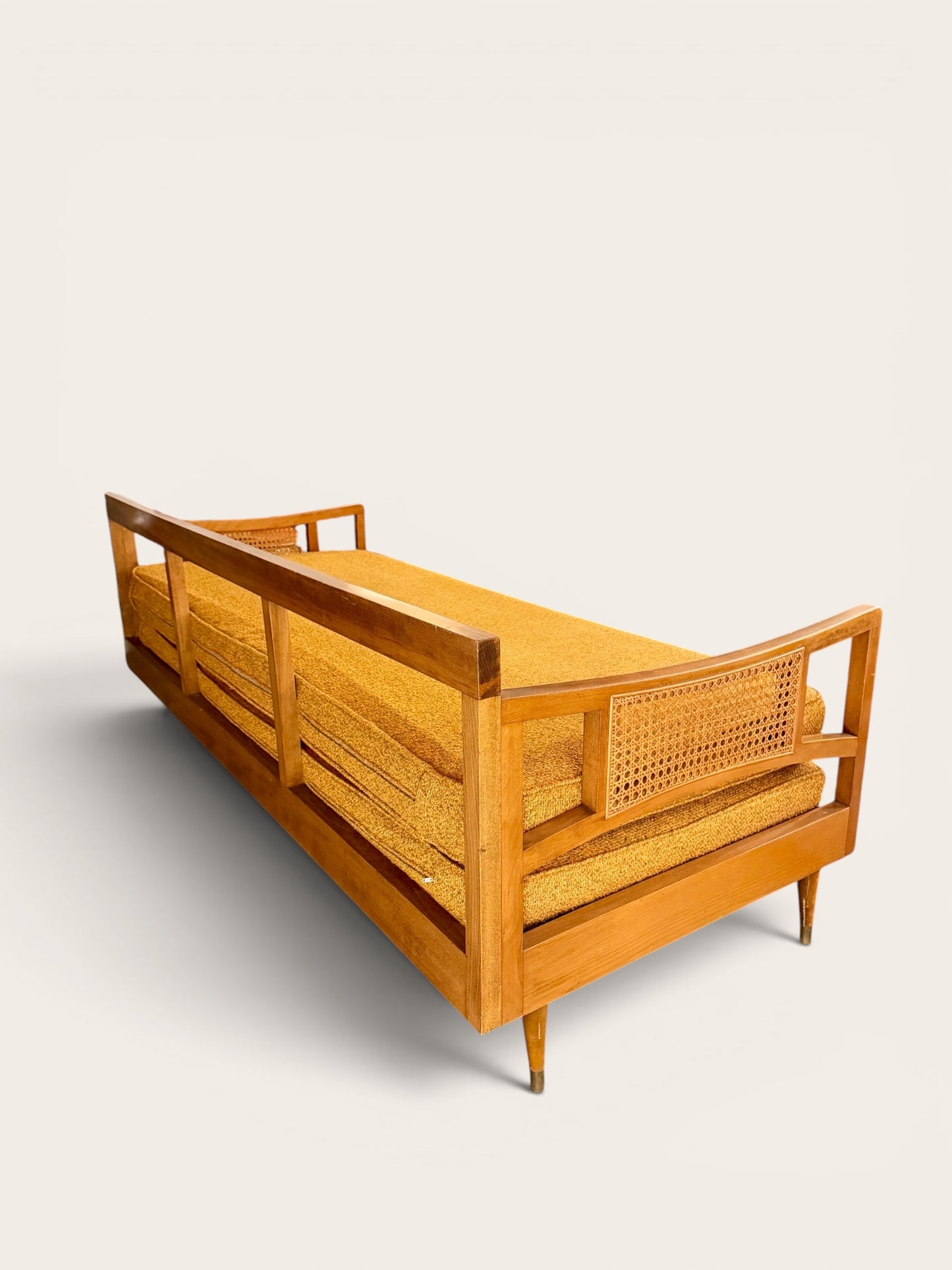 1960s Vintage MCM Daybed Sofa with Caned Sides