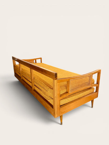 1960s Vintage MCM Daybed Sofa with Caned Sides