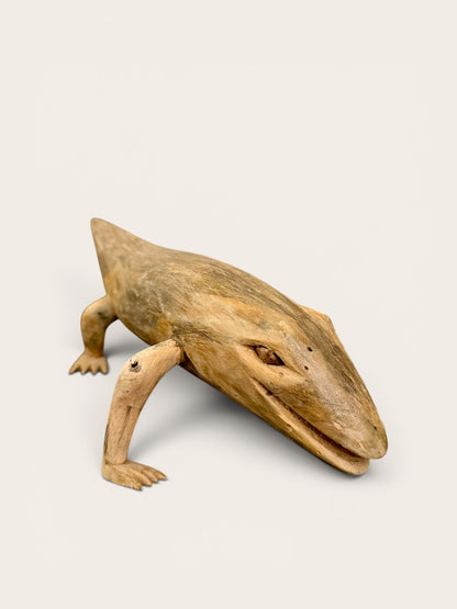 Primitive Hand Carved Lizard Sculpture