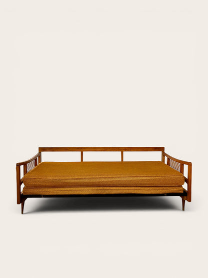 1960s Vintage MCM Daybed Sofa with Caned Sides