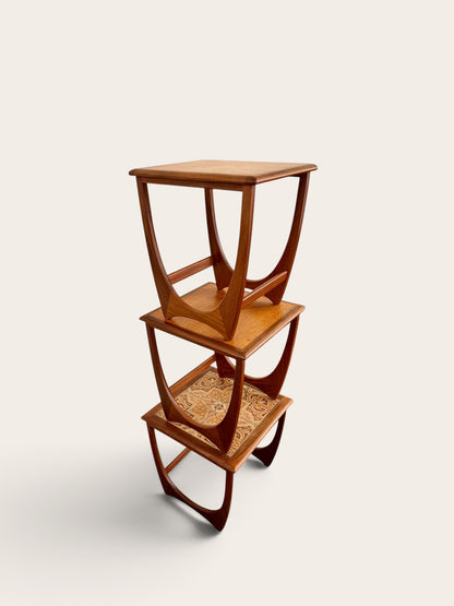 Vintage MCM G-Plan Fresco Teak Nesting Tables with Original Ceramic Tile Top (Set of 3)