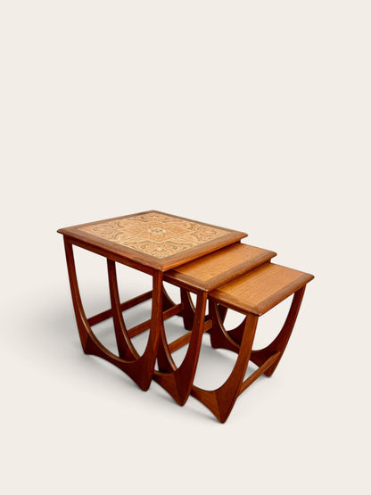 Vintage MCM G-Plan Fresco Teak Nesting Tables with Original Ceramic Tile Top (Set of 3)