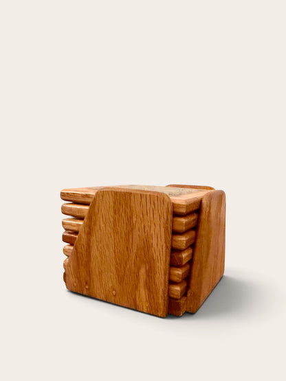 Handcrafted Oak & Stone Coaster Set