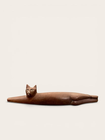 Modernist Reclining Stone Cat Sculpture