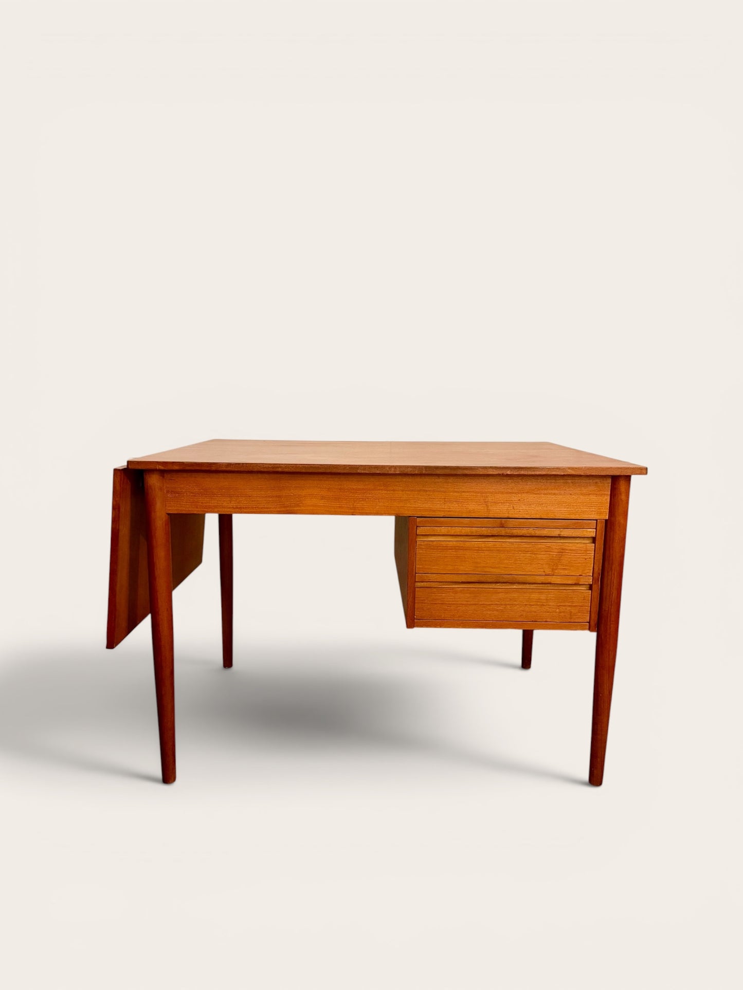 Vintage 1960s Danish MCM Teak Desk with Drop-Leaf and Moveable Drawers