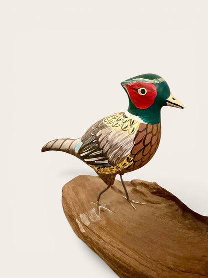 Hand Carved Pheasant on Driftwood