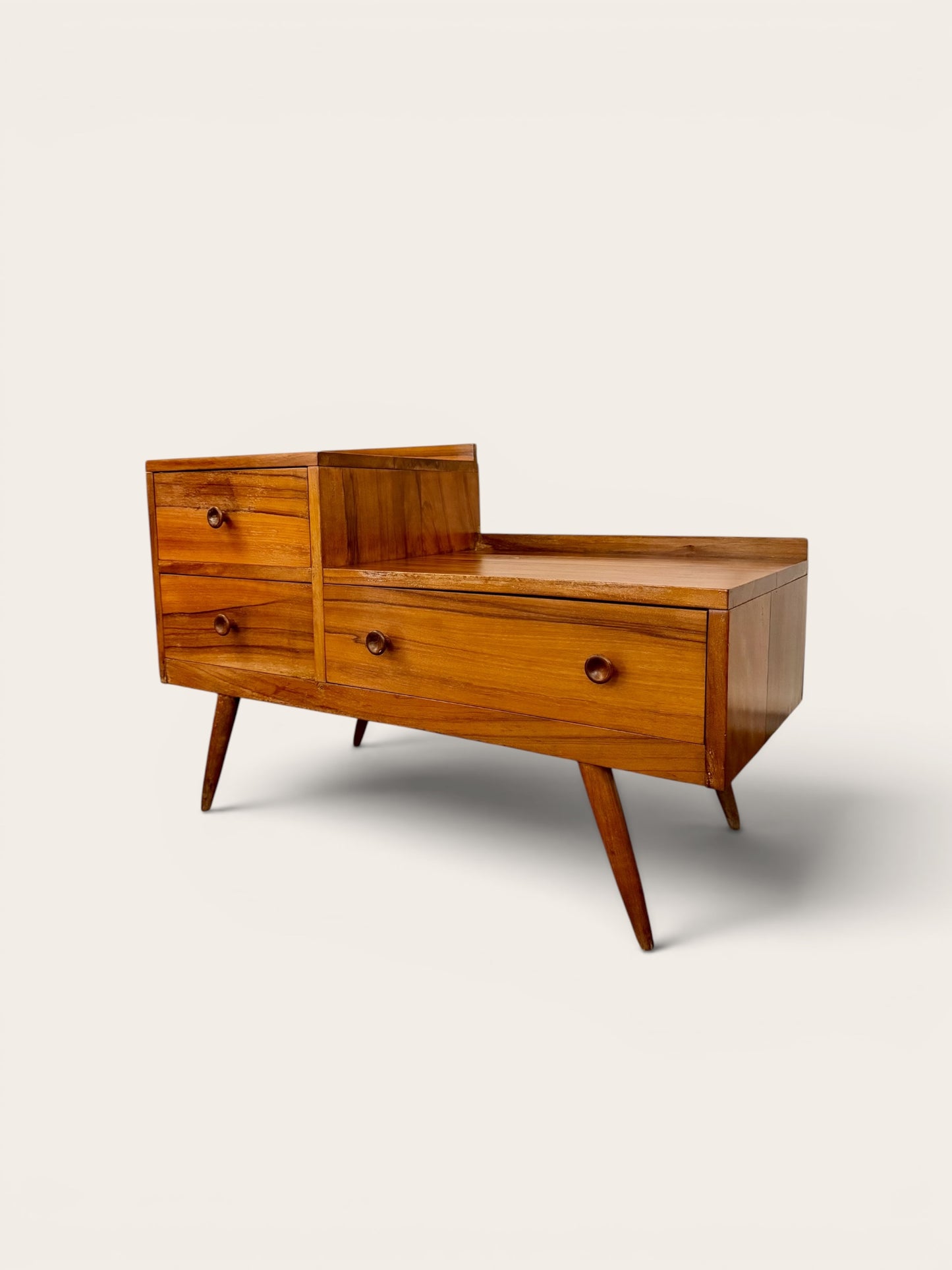 1960s Vintage MCM English Telephone Table with Three Drawers