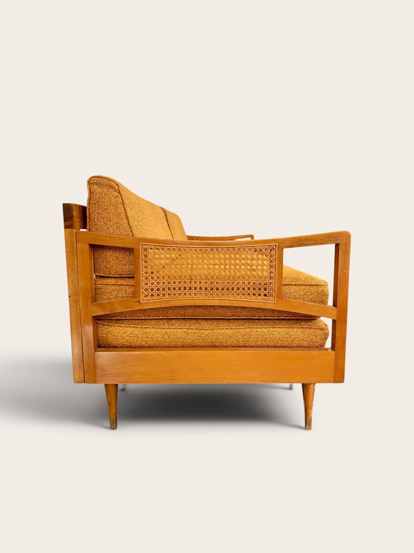 1960s Vintage MCM Daybed Sofa with Caned Sides