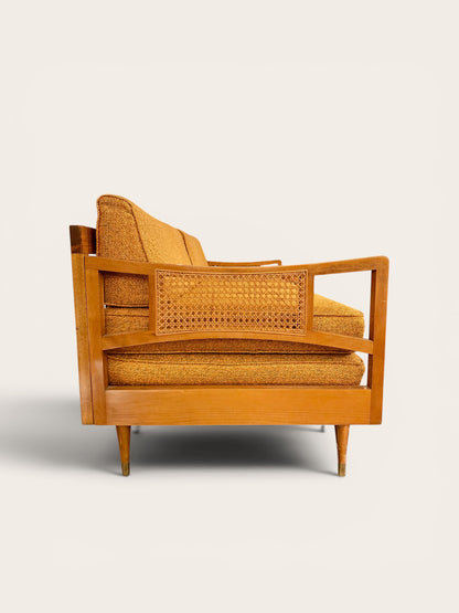 1960s Vintage MCM Daybed Sofa with Caned Sides