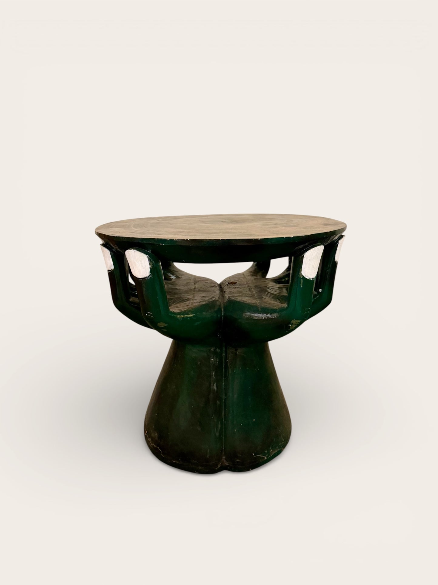 1970s Folk Art Hand-carved Dark Green “Hand” Table