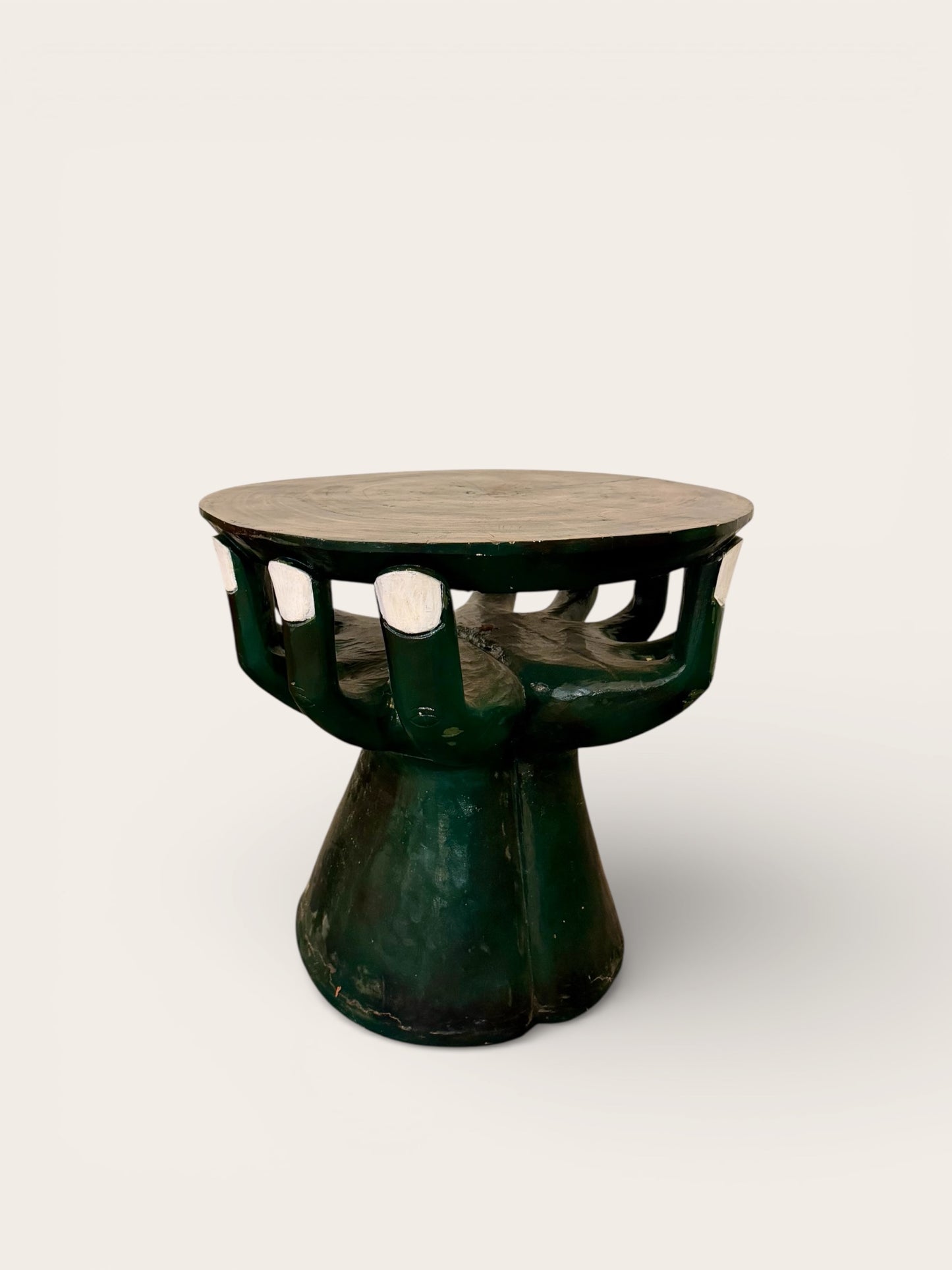 1970s Folk Art Hand-carved Dark Green “Hand” Table