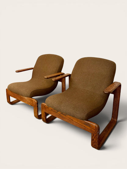 Vintage 1970s MCM Kimball Bent Oak Lounge Chairs