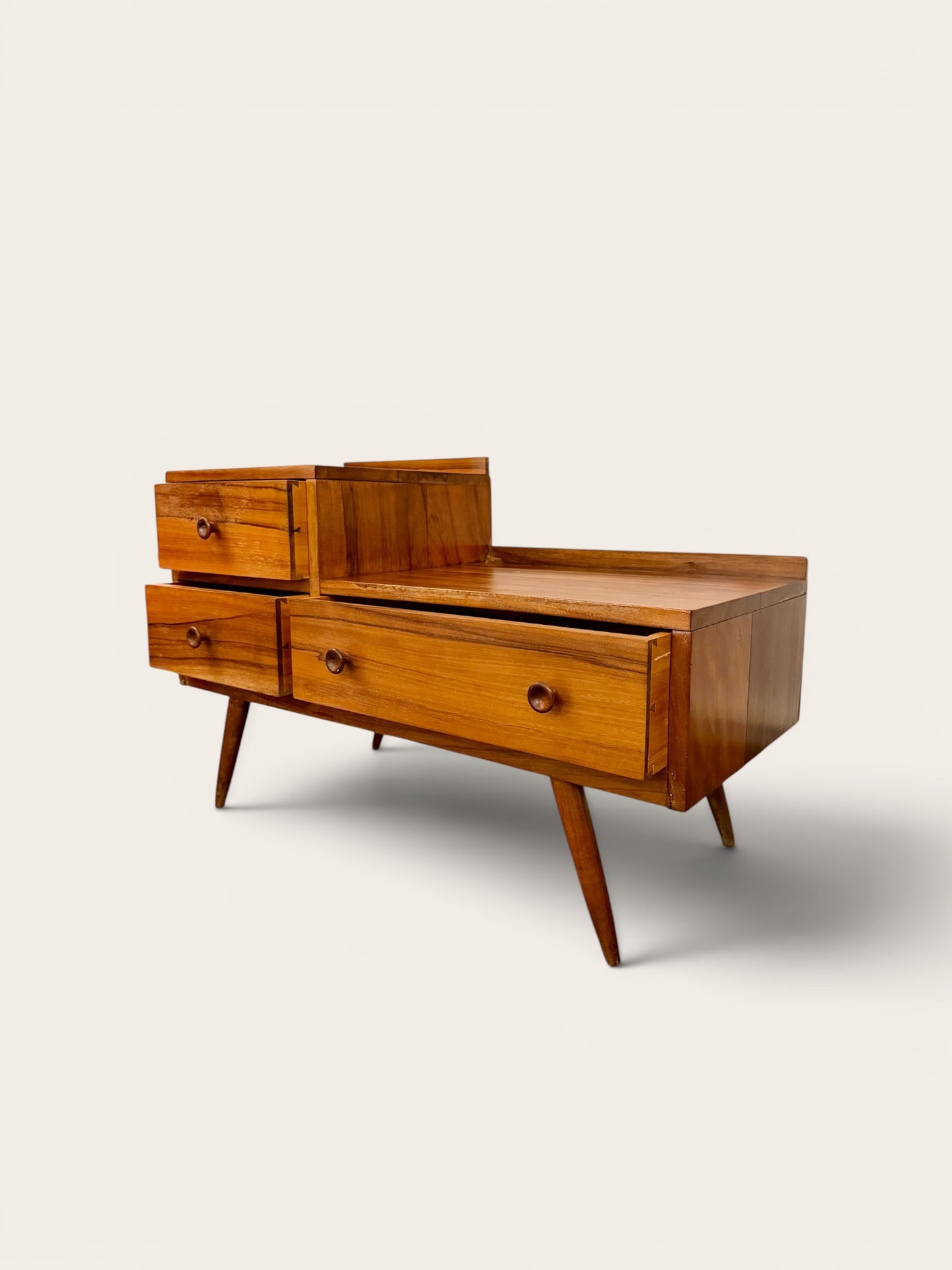 1960s Vintage MCM English Telephone Table with Three Drawers