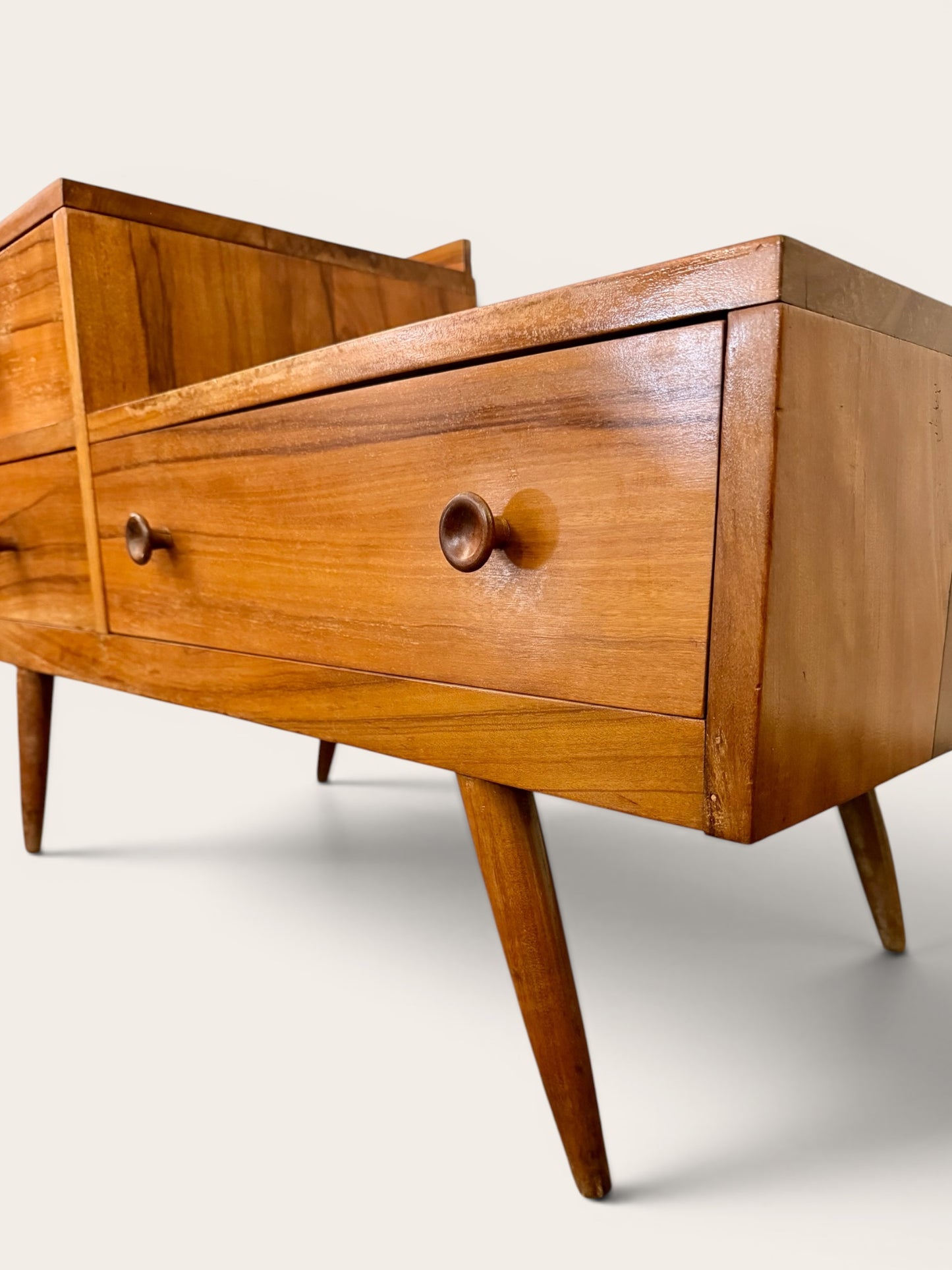 1960s Vintage MCM English Telephone Table with Three Drawers