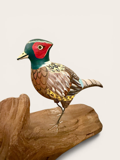 Hand Carved Pheasant on Driftwood