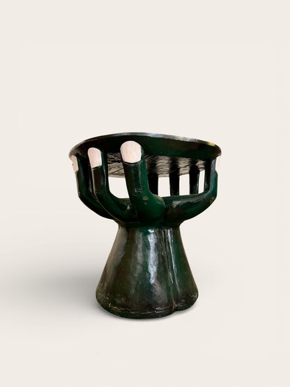1970s Folk Art Hand-carved Dark Green “Hand” Table