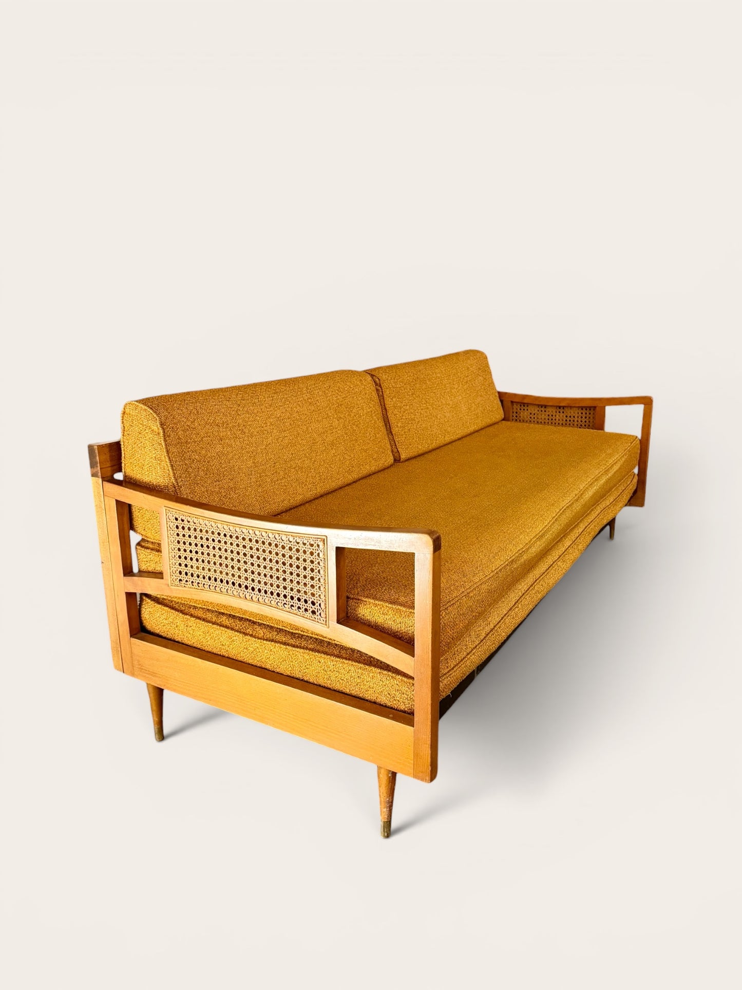 1960s Vintage MCM Daybed Sofa with Caned Sides