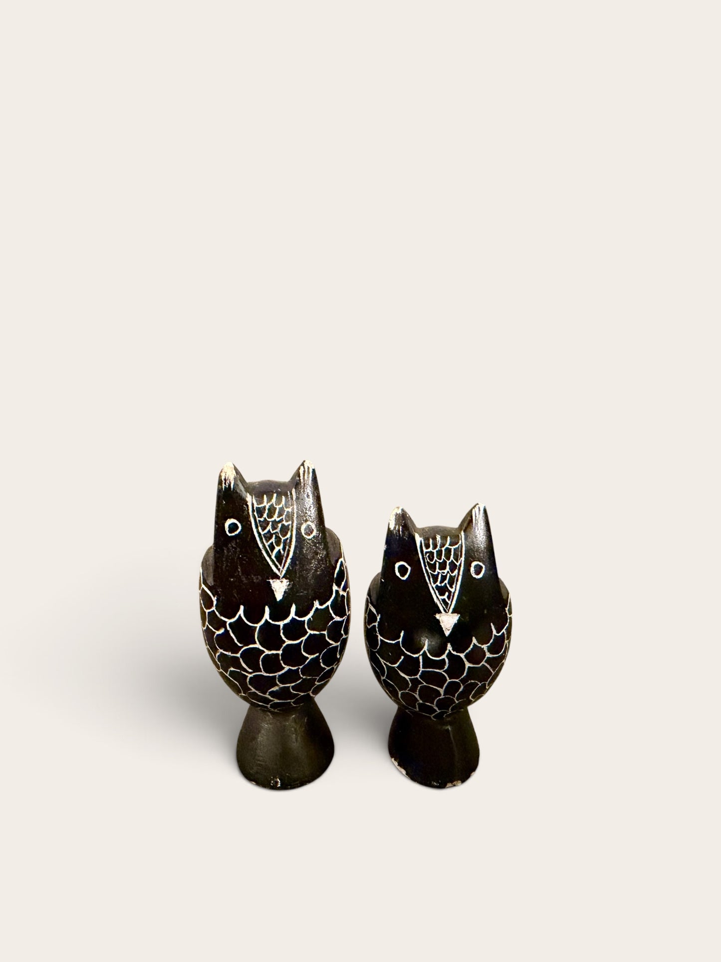 Vintage Hand-Carved Onyx Owl Pair