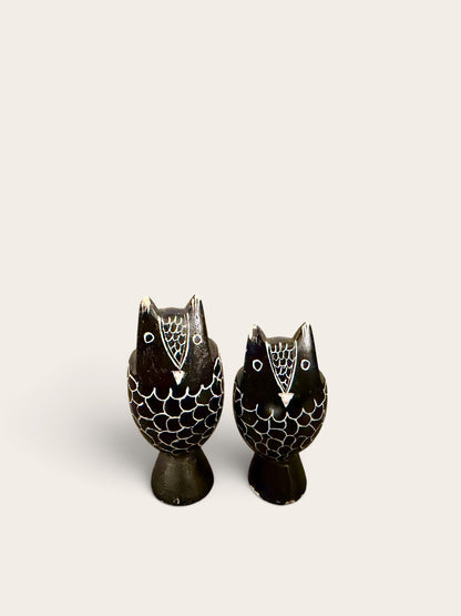 Vintage Hand-Carved Onyx Owl Pair