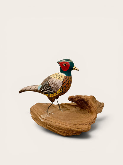 Hand Carved Pheasant on Driftwood