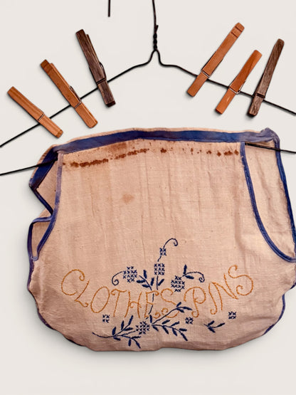 Vintage Embroidered Clothespin Bag with Original Hanger