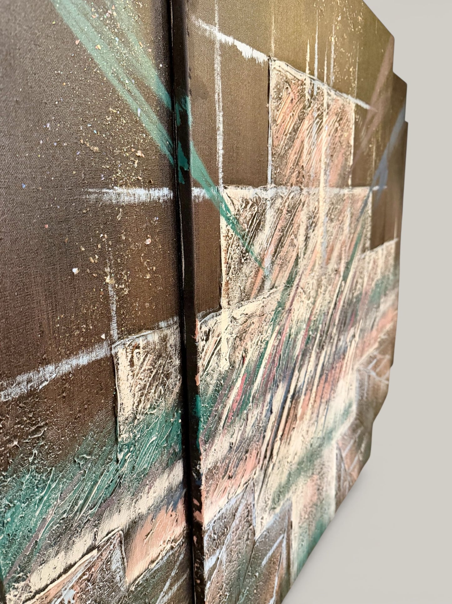Vintage 1990s Large Abstract Triptych Painting by Artist Chong Bai